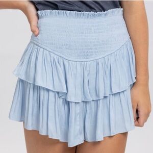 Mustard Seed Women Blue Small Ruffled Smocked Mini Skirt Feminine Boho  Summer